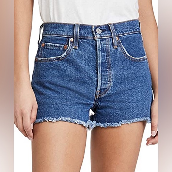 Levis 501 Shorts Women 29 Blue Cut Off Button Fly Mid Rise Premium Denim - Picture 16 of 16